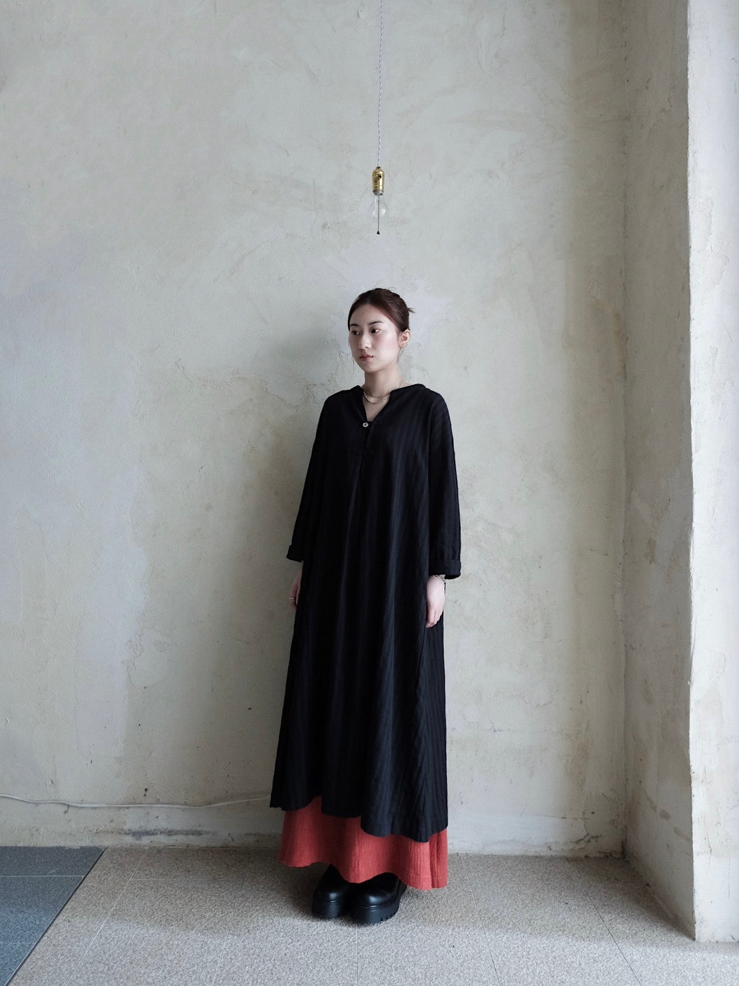 Le'BENISH linen dark striped long top w/pockets