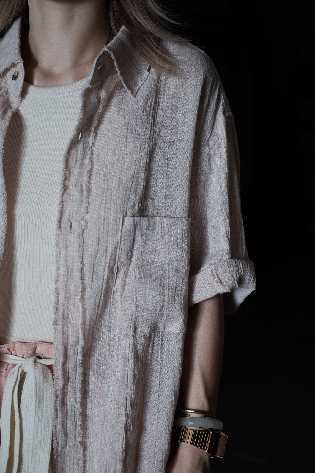 Le'IKUJI linen striped shirt w/pockets unisex